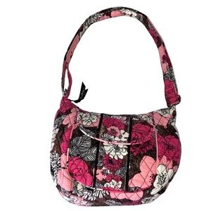 Vera Bradley Mocha Rouge Floral Crossbody Purse Pink Brown Black White Handbag
